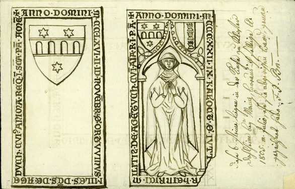 Zeichnung von Franz Joseph Bodmann mit zwei Grabsteinen der "Ageduchs"
