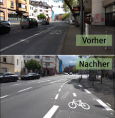Vorher-Nachher Vergleich der Kreuzung Holzhofstraße Ecke Windmühlenstraße.