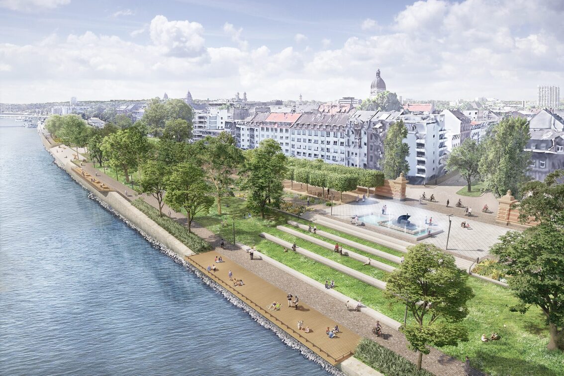 Visualisierung des begrünten, zweiten Rheinuferabschnittes