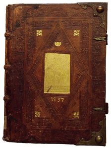 Bucheinband "Itinerarium portugallensium", IV d:4 º/60 (r), 1508