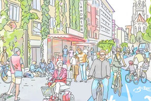 Zeichnung einer Sommerstraße © Landeshauptstadt Mainz