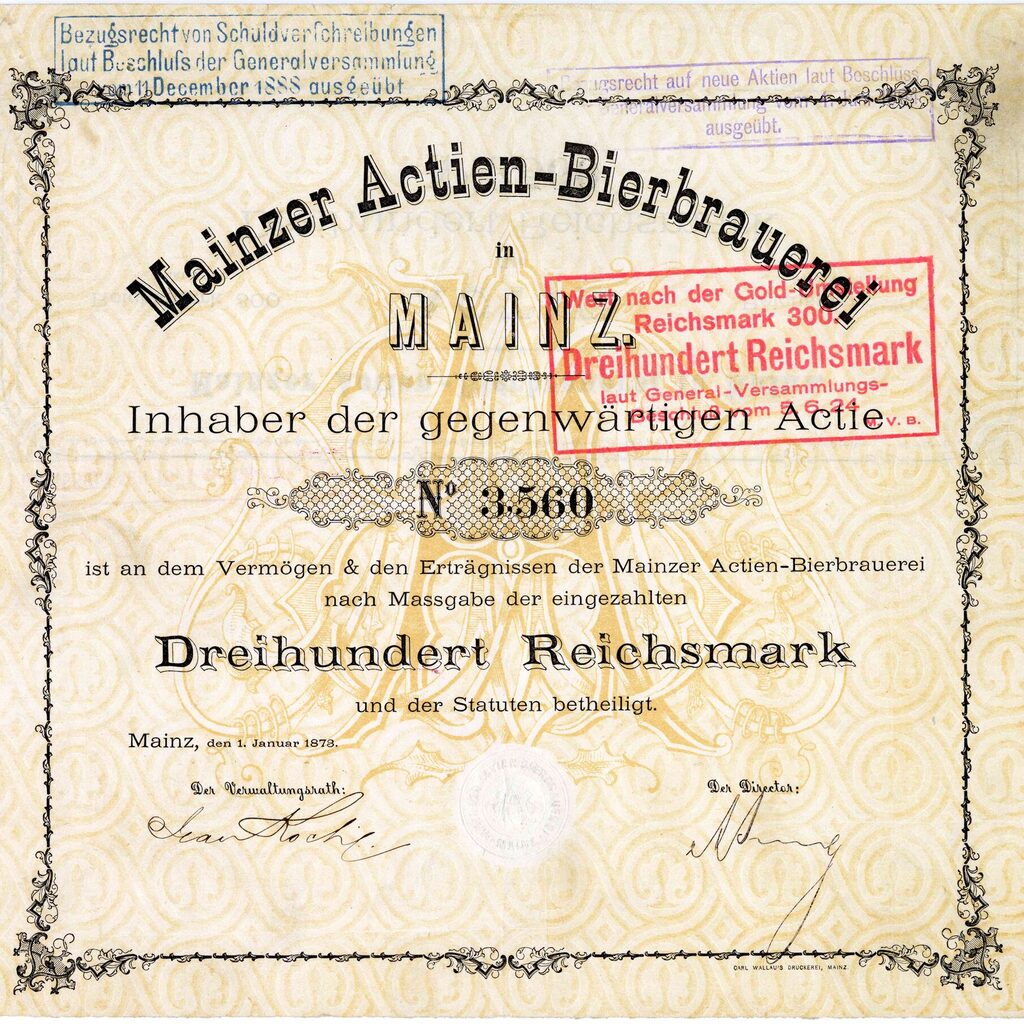 Mainzer Actien-Bierbrauerei, Aktie von 1873