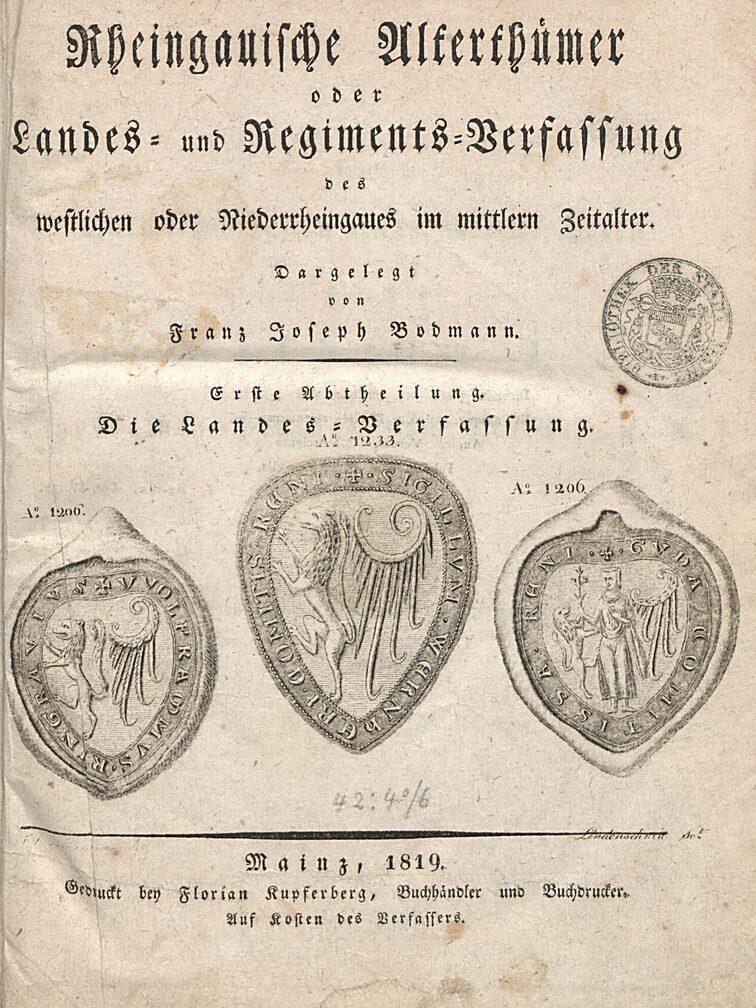 Titelblatt des zweibändigen Werkes "Rheingauische Altertümer"