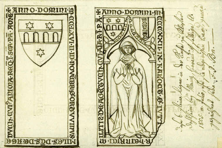 Blatt mit Zeichnung zweier Grabdenkmäler