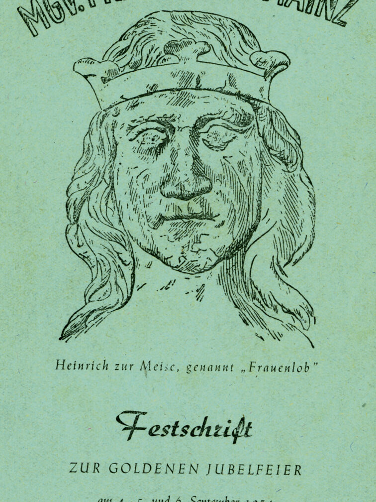 Grünes Blatt, schwarz bedruckt, Titelblatt einer Festschrift