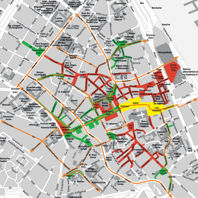 Karte Radfahren in der Fußgängerzone