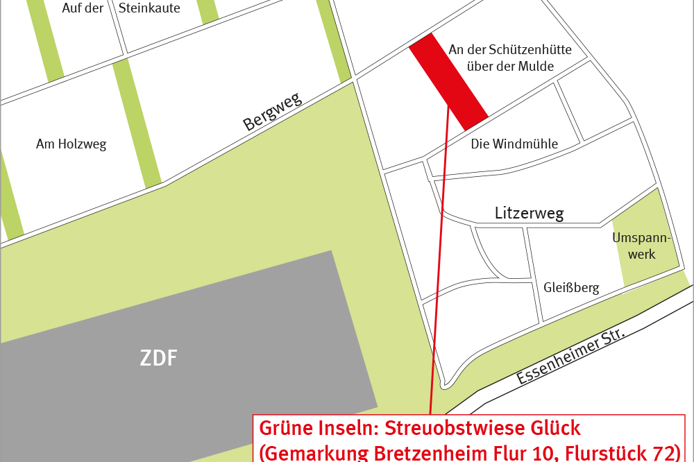 Kartenausschnitt Gemarkung Streuobstwiese Glück