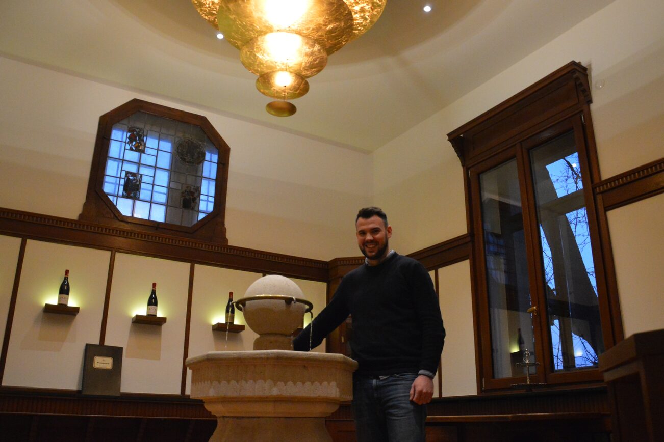 Lewis Schmit at the drinking fountain