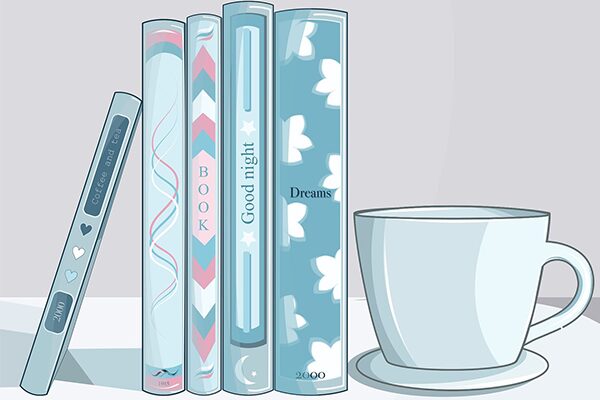 Grafik mit blauen Büchern und einer Tasse © pixabay