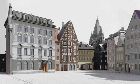 Rekonstruktion: "Am Brand" mit Blick zum Ostturm des Doms, um 1940