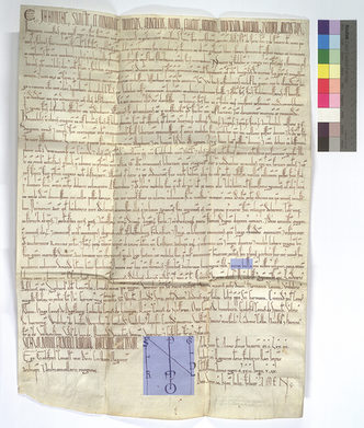 Kaiserurkunde von 1173 mit markiertem Monogramm. Quelle: Stadtarchiv Mainz, U / 1173 Juli 2
