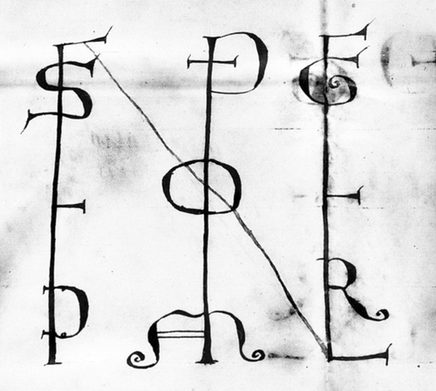 Übliches Monogramm Kaiser Friedrichs I. auf einer Urkunde von 1158.