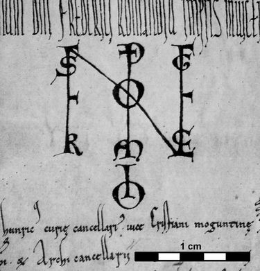 Monogramm Friedrichs auf einer Urkunde von 1168