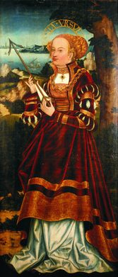 Tafelgemälde des Malers Simon Franck (1500-1546/47) mit der Darstellung der Heiligen Ursula