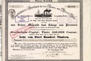 Dampfschiffahrts-Gesellschaft für den Nieder- und Mittel-Rhein, Aktie &copy; Stadtarchiv Mainz