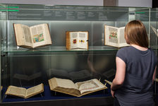 Bildergalerie Gutenberg-Museum "Dauerausstellung" Die Inkunabel-Abteilung der Dauerausstellung. Gezeigt werden Meisterwerke des frühen europäischen Buchdrucks.