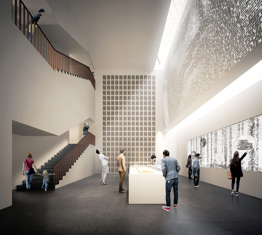 Rendering des Ausstellungsbereichs der Gutenberg-Bibeln.