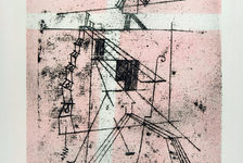 Bildergalerie Gutenberg-Museum "Grafik und Exlibris" Exlibris von Paul Klee In this color lithograph by Paul Klee (1879-1940) from the year 1923, the "Tightrope Walker" balances very lightly on his thin rope. Underneath him, lines, dots, and shapes evolve into a structure that may not have a discernible perspective, but is in no way random. Klee created this work during his time at the Staatliche Bauhaus in Weimar.