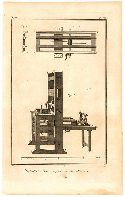 Exlibris mit Darstellung einer Buchdruckpresse