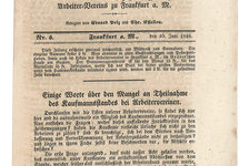 Bildergalerie Gutenberg-Museum "Pressehistorie" Die „Allgemeine Arbeiter-Zeitung“ von 1848 Das Titelblatt der 3. Ausgabe der „Allgemeinen Arbeiter-Zeitung“ vom 10.06.1848, dem „Organ für die politischen und sozialen Interessen des arbeitenden Volkes“.