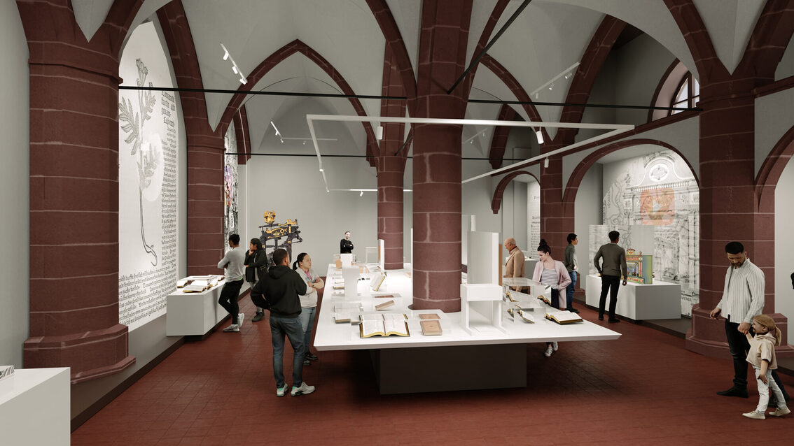 Rendering des Kirchenschiffs mit dem Medientisch