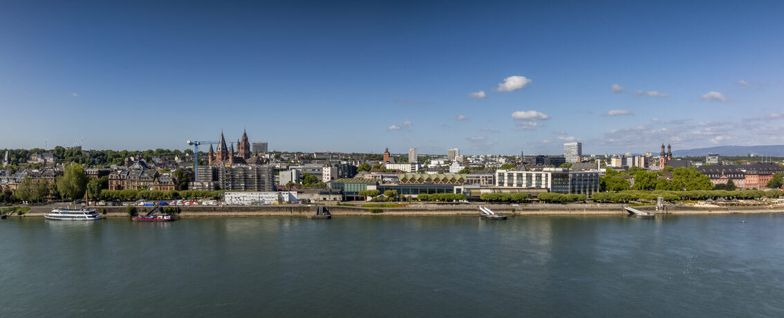 Panoramansicht auf das Rheinufer von Mainz