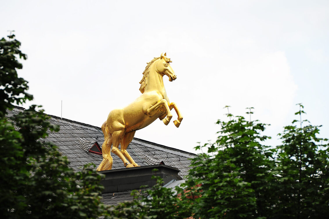 Goldenes Ross auf dem Dach des Landesmuseums