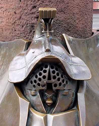The replica helmet of a Roman legionnaire