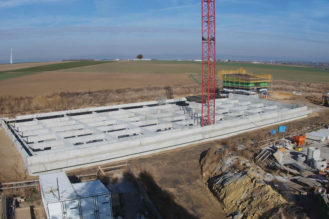 View of the Ebersheim rainwater retention basin construction site