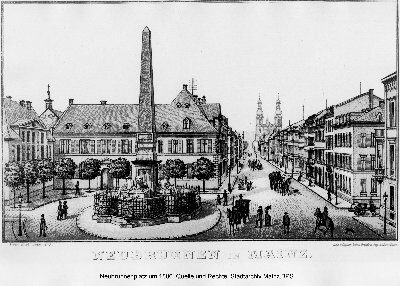 Blick vom Neubrunnenplatz die Große Bleiche hinab auf St. Peter um 1880