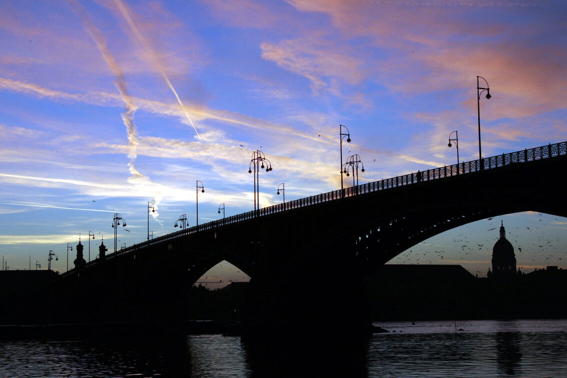 Sunset over the Theodor Heuss Bridge