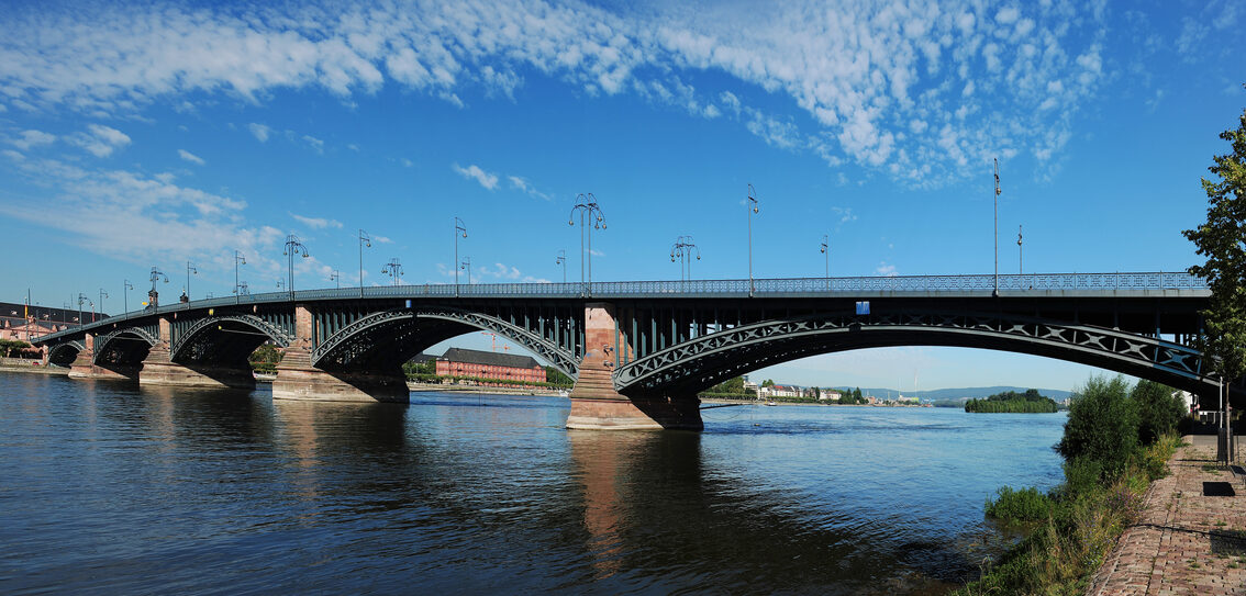 Theodor Heuss Bridge against a blue sky