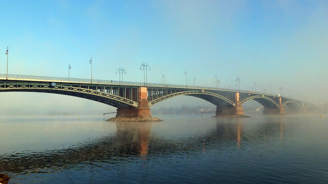 Fog around the Theodor Heuss Bridge
