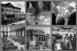 12 quadratische Fotoausschnitte in s/w, unten links eine bunte 75 © Stadtarchiv Mainz