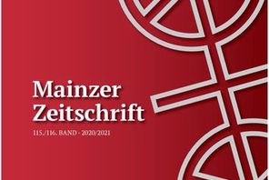 Roter Umschlag der Mainzer Zeitschrift mit großem weißen Mainzer Doppelrad