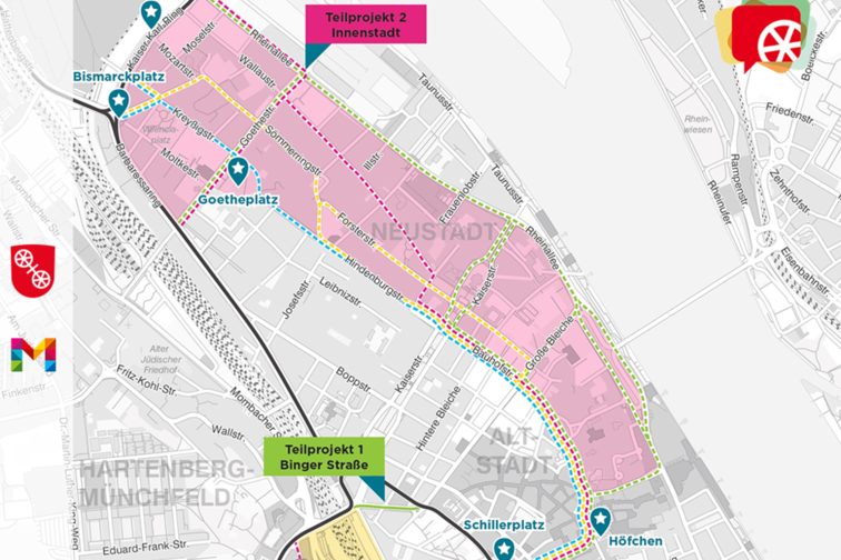 Karte Mainzer Neustadt mit markiertem Bereich