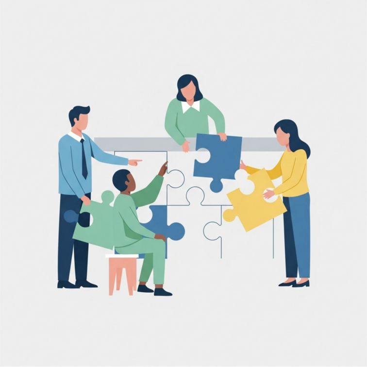 Graphic of four people putting together a puzzle