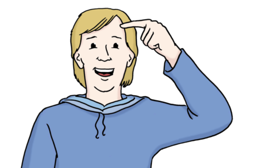 Illustration: Ein Mann hält seinen Zeigefinger an die Stirn und lächelt verstehend.