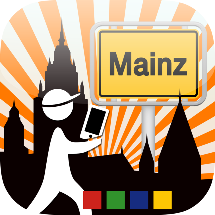 Logo der App MAINZerLEBEN - Figur mit einem Smartphone vor dem Dom