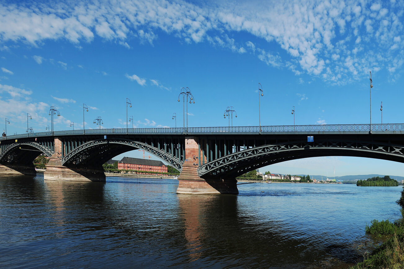 Theodor Heuss Bridge against a blue sky