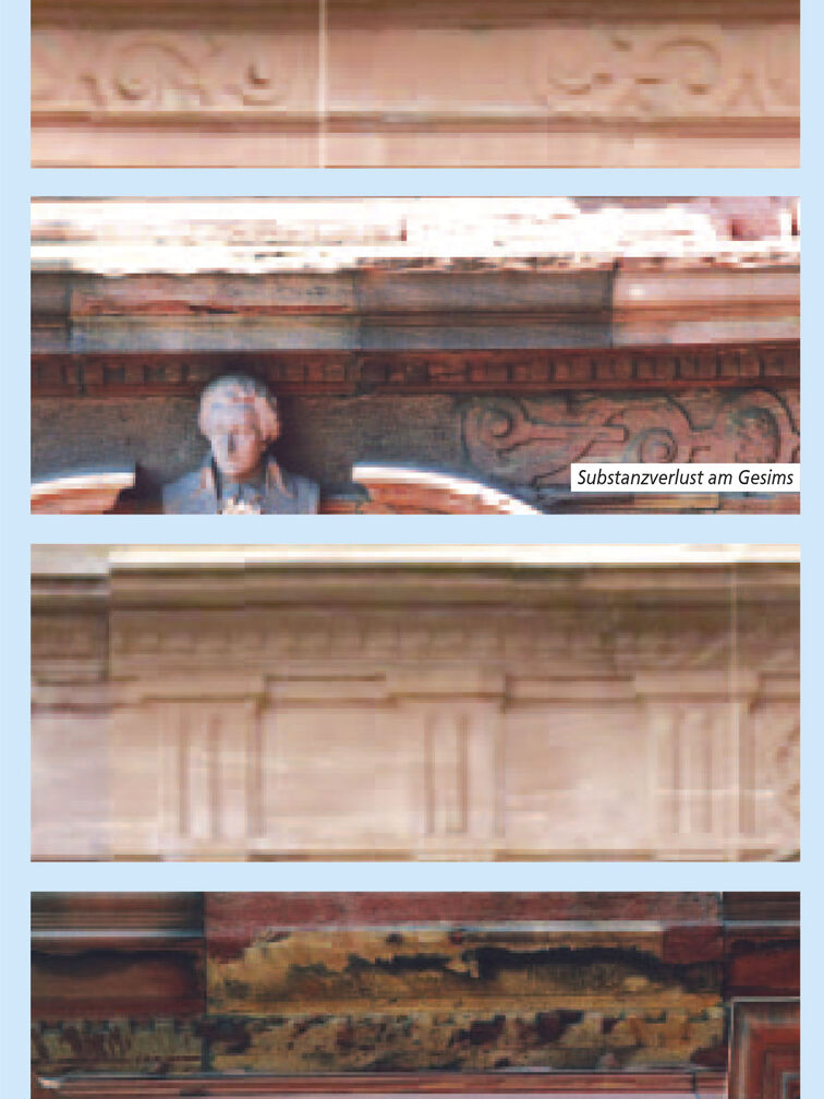 A belt cornice of the castle can be seen