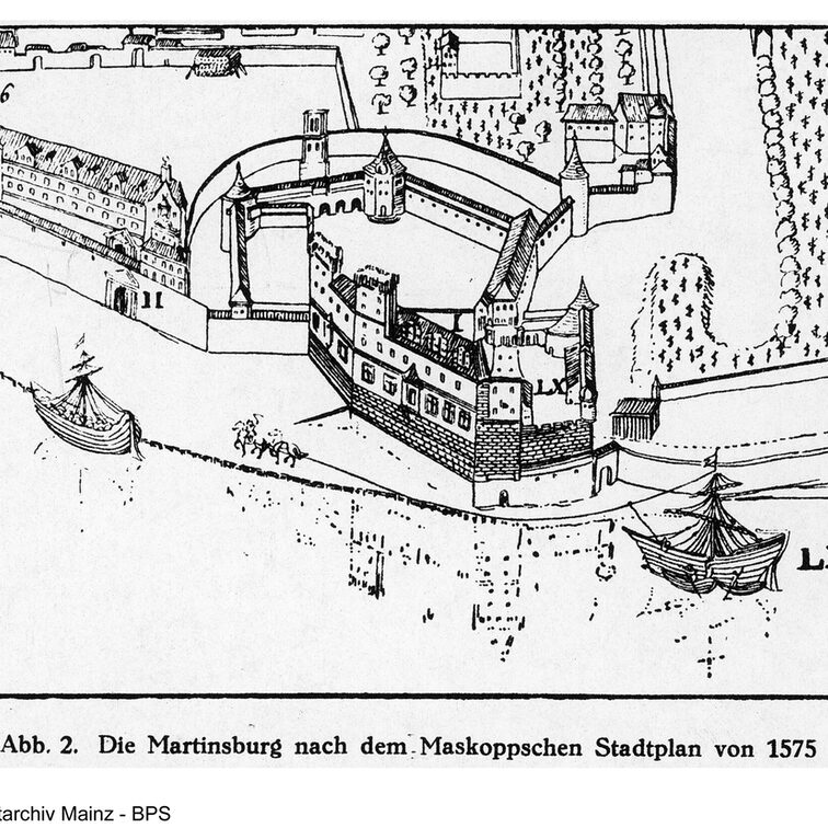 Electoral palace before the construction of Martinsburg Castle in 1478/81
