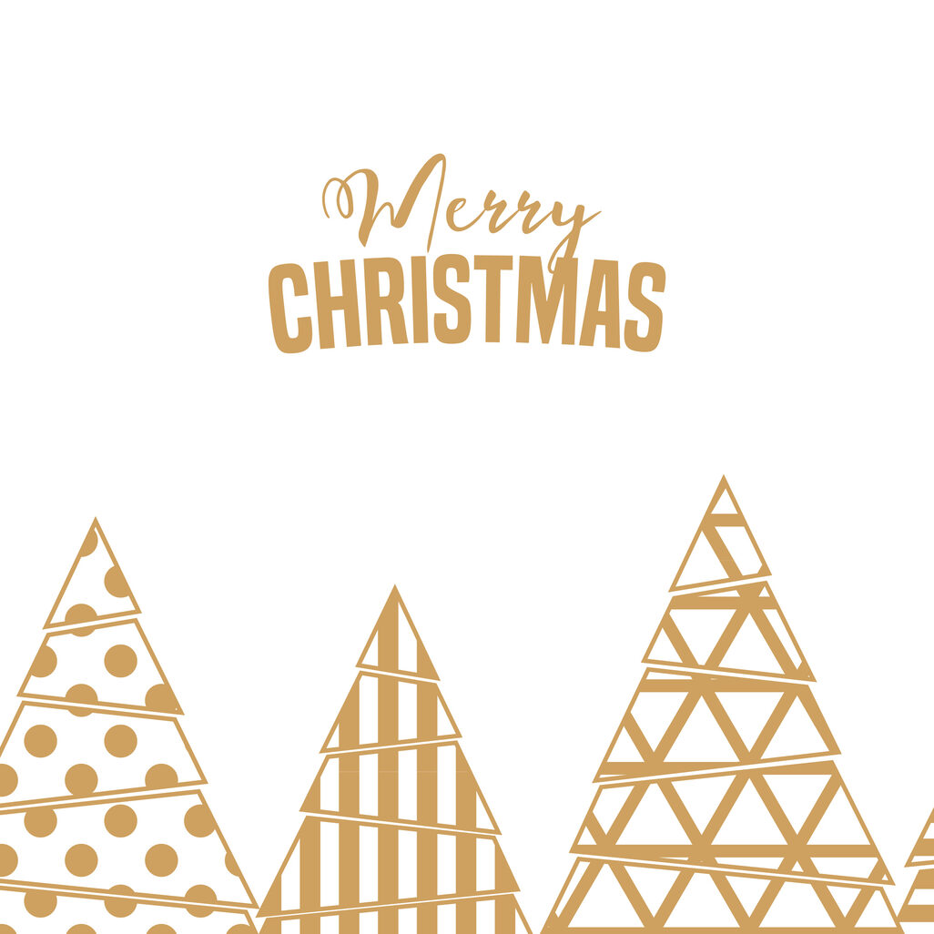 Ilustracja przedstawiająca kilka jodeł w kolorze złotym