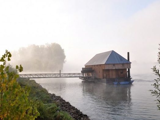 Rheinschiffsmühle Ginsheim im Nebel