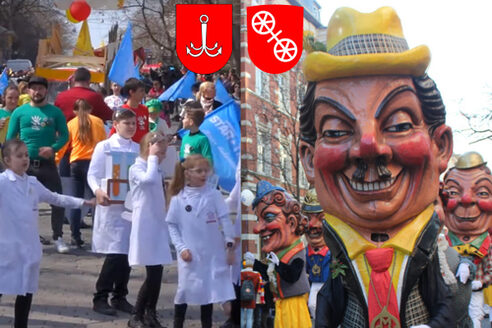 Parada z przebranymi ludźmi w Odessie i Mainzer Schwellköppe