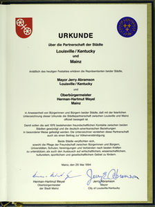 Partnerschaftsurkunde Mainz-Louisville 1974