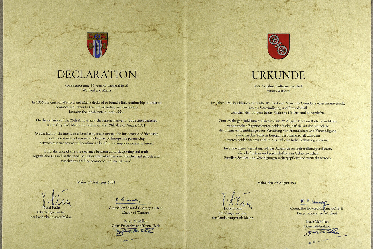 Urkunde zum 25-jährigen Partnerschaftsjubiläum 1981