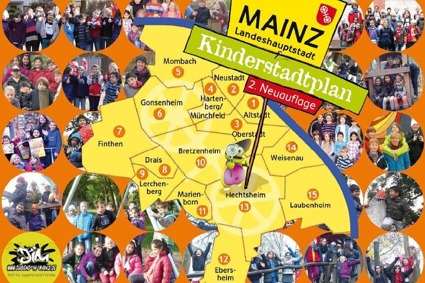 Titelseite des bunten Kinderstadtplans