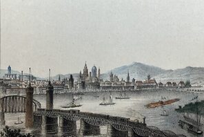 Lithographie mit Stadtansicht von Mainz © Wissenschaftliche Stadtbibliothek Mainz