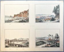 Lithographiebogen mit vier Städteansichten, links unten Mainz